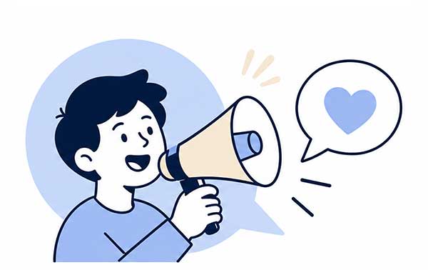Person speaking through a megaphone